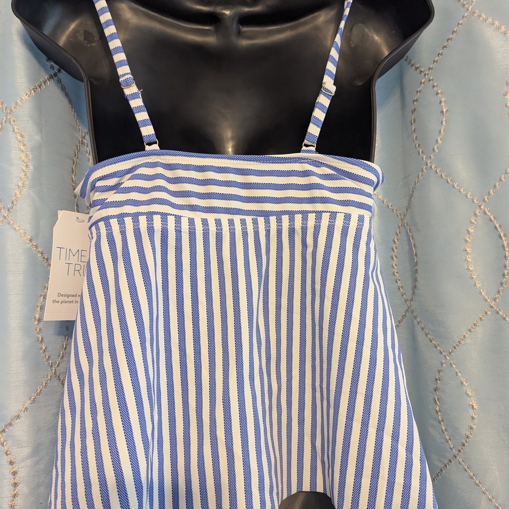32. Time and Tru Blue and White Striped Swimsuit - Picture 4 of 5